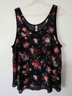 Vintage Mudd Sheer Floral Tank Top Y2K Whimsigoth Fairy Grunge Indie Sleaze XL